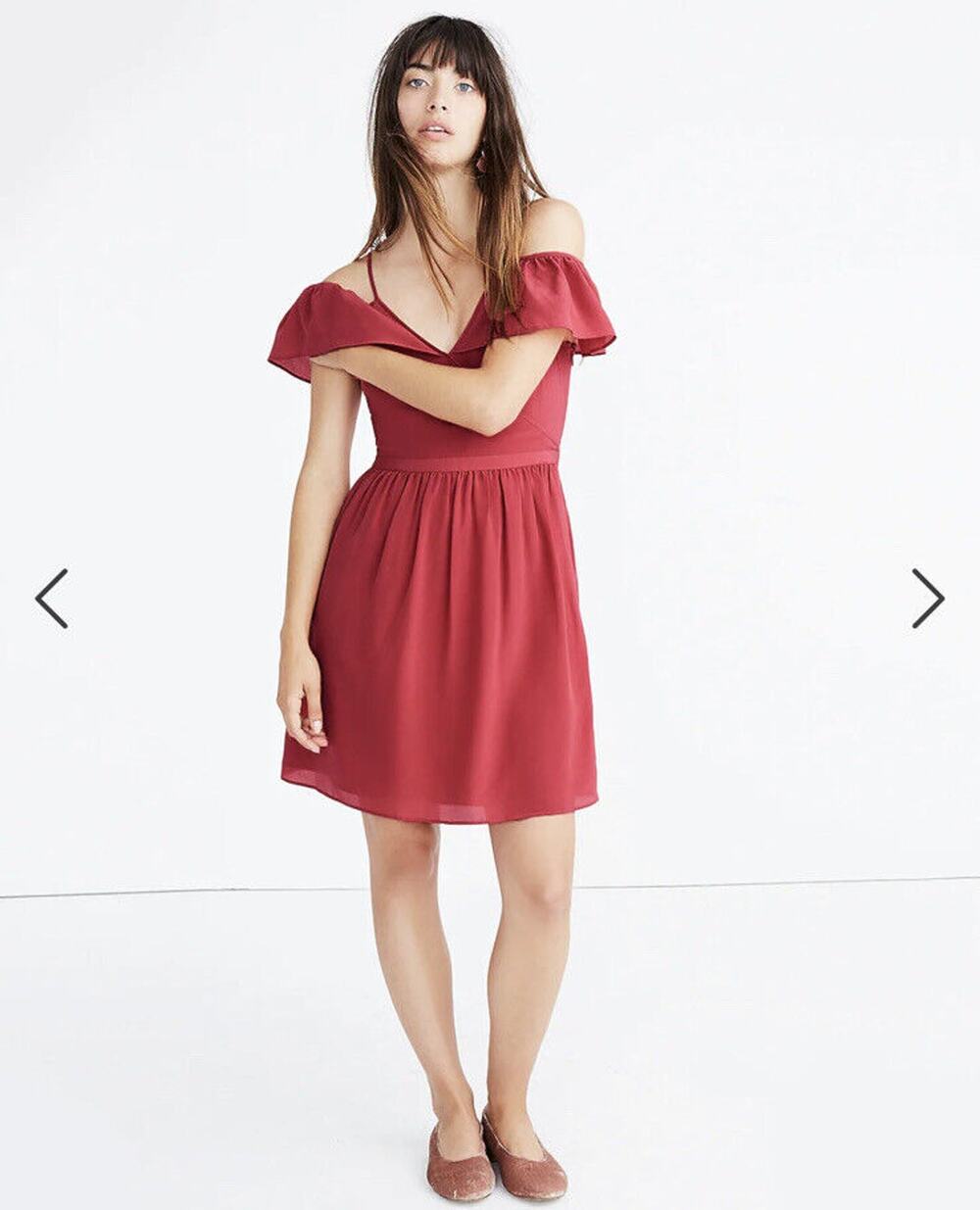 Madewell cold shoulder silk Ruffle Dress Pink Red Women’s Size 0 Zip Up